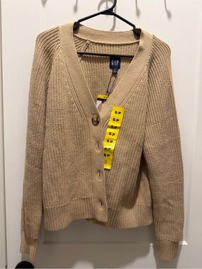 GAP Chunky Ribbed Button-Up Cardigan in Camel